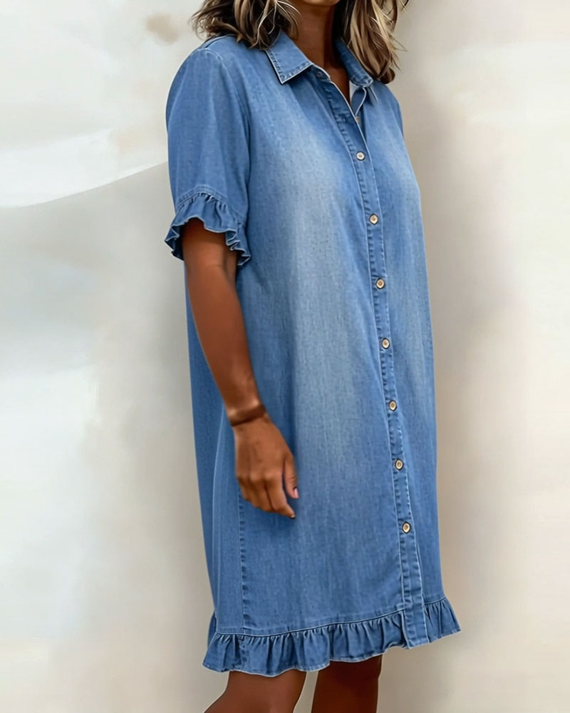 Comfortable Denim Dress with Flattering Ruched Detail