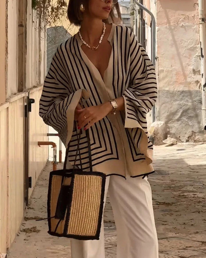 Stephanie | Casual Split Stripe Shirt