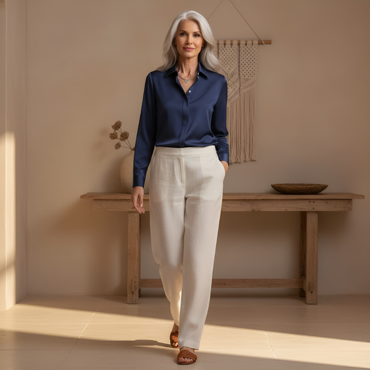 Anjeneth |  Elegant Long Sleeve Button Down Shirt