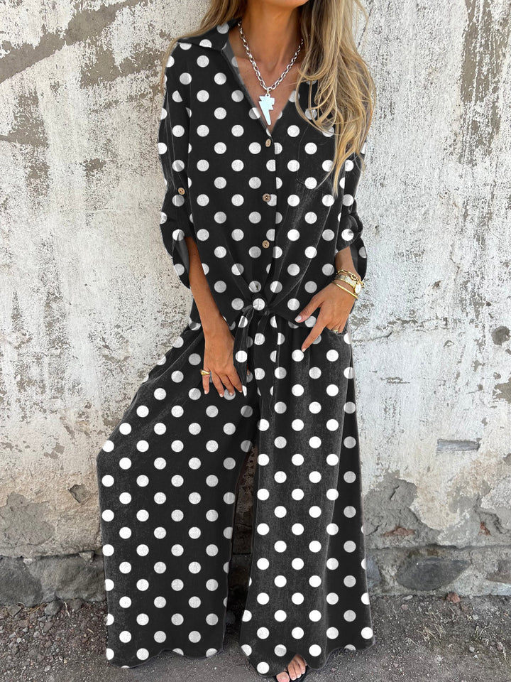 Black And White Polka Dot Pattern Printed Women's Two-Piece Sets