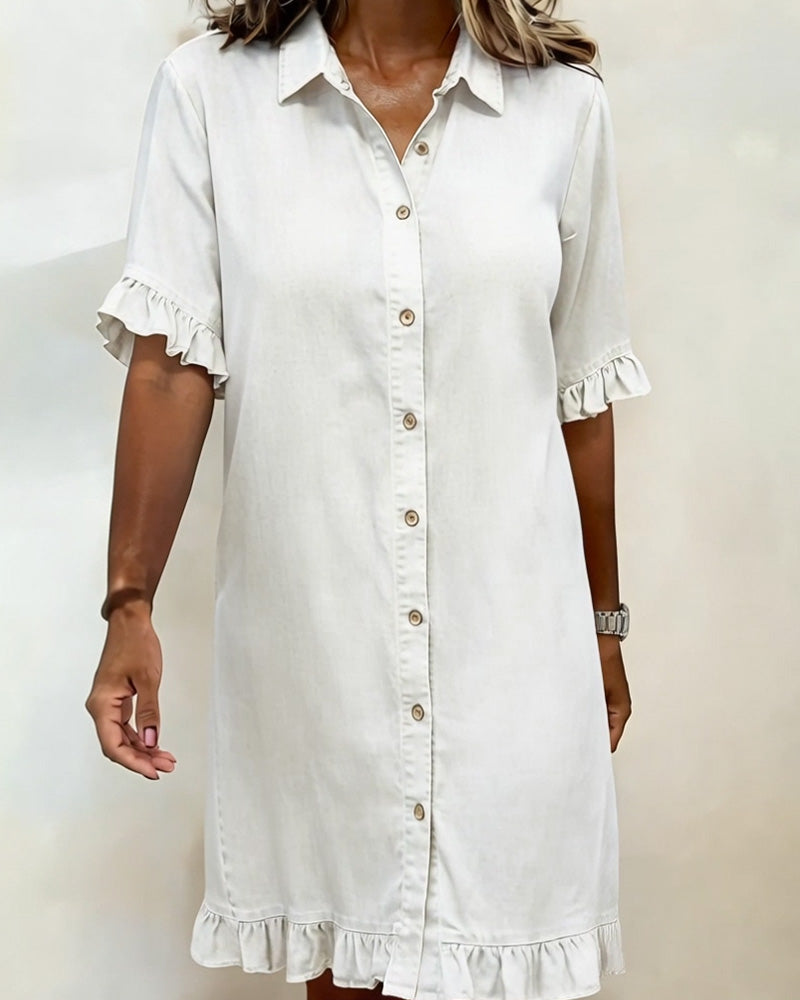 Comfortable Denim Dress with Flattering Ruched Detail