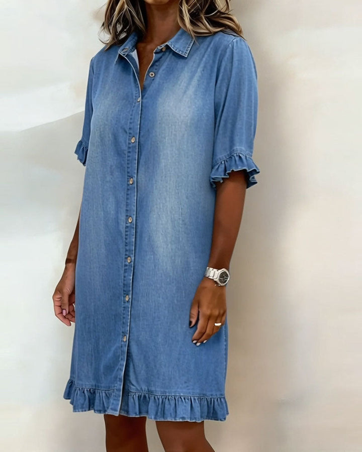 Comfortable Denim Dress with Flattering Ruched Detail