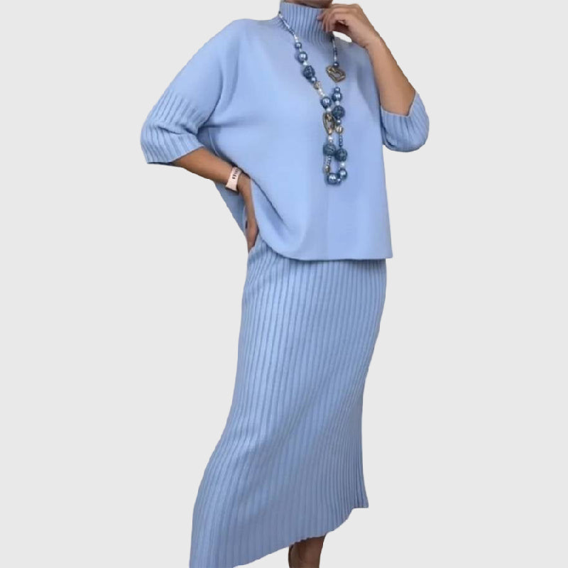 Debora | Knit ensemble with ribbed midi skirt