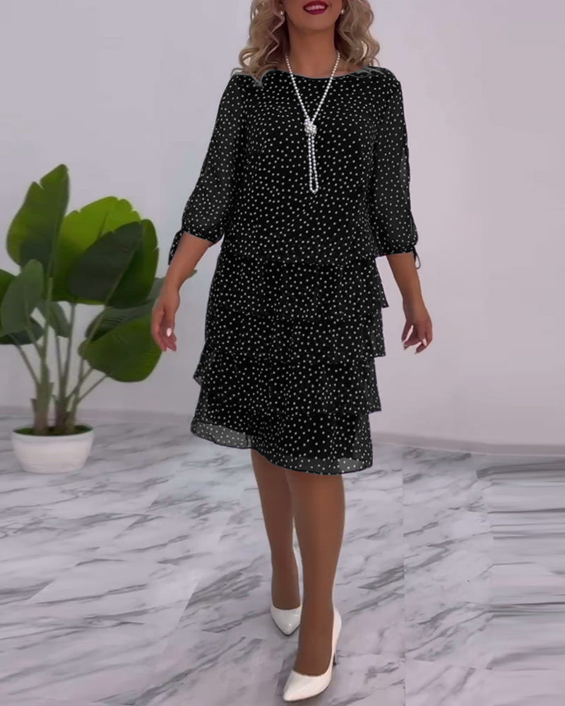 Aline | Polka Tiered Dress With Tie-Slit Sleeves
