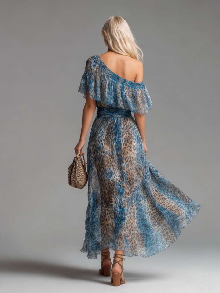 🔥 Selvaggia – Leopard Print Off-Shoulder Chiffon Maxi Dress