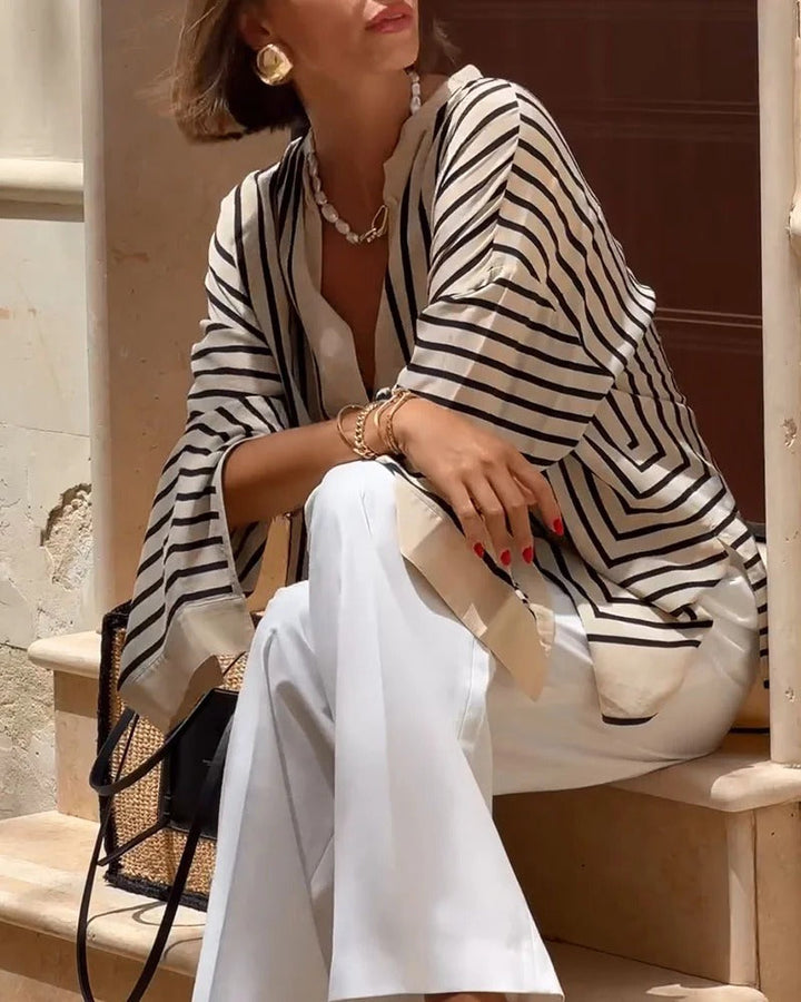 Stephanie | Casual Split Stripe Shirt