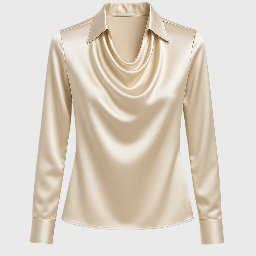 Ezra | Blouse with Luxurious Shine and Pleated Collar