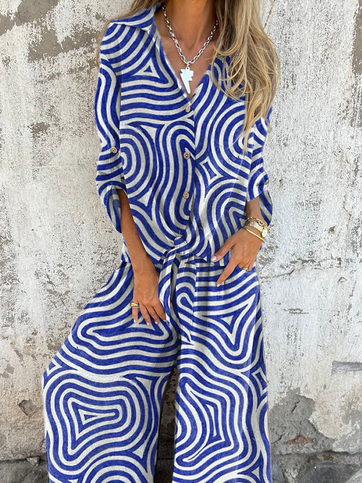Minimalist Swirl Pattern Printed Women's Two-Piece Sets