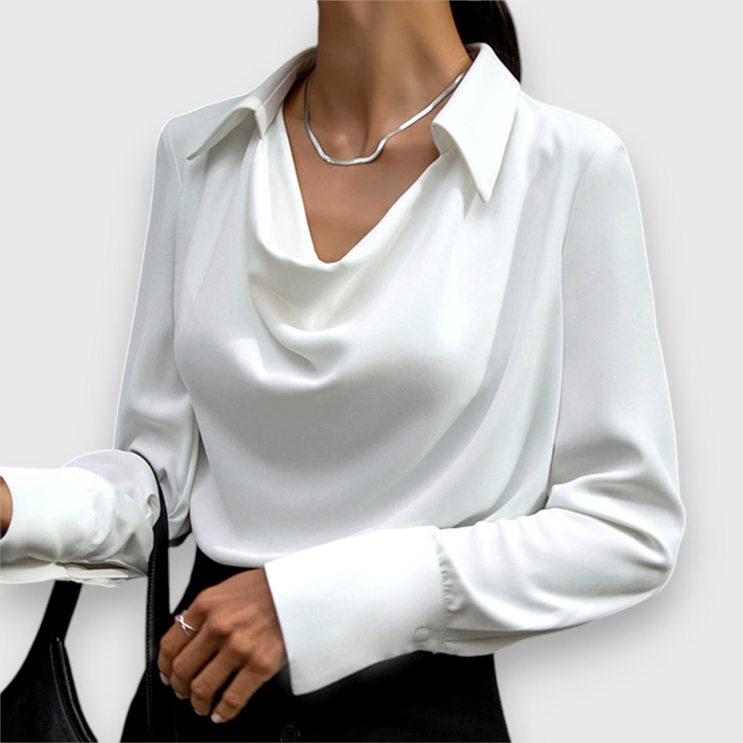 Bridget |  Long Sleeve Collar Draped Blouse