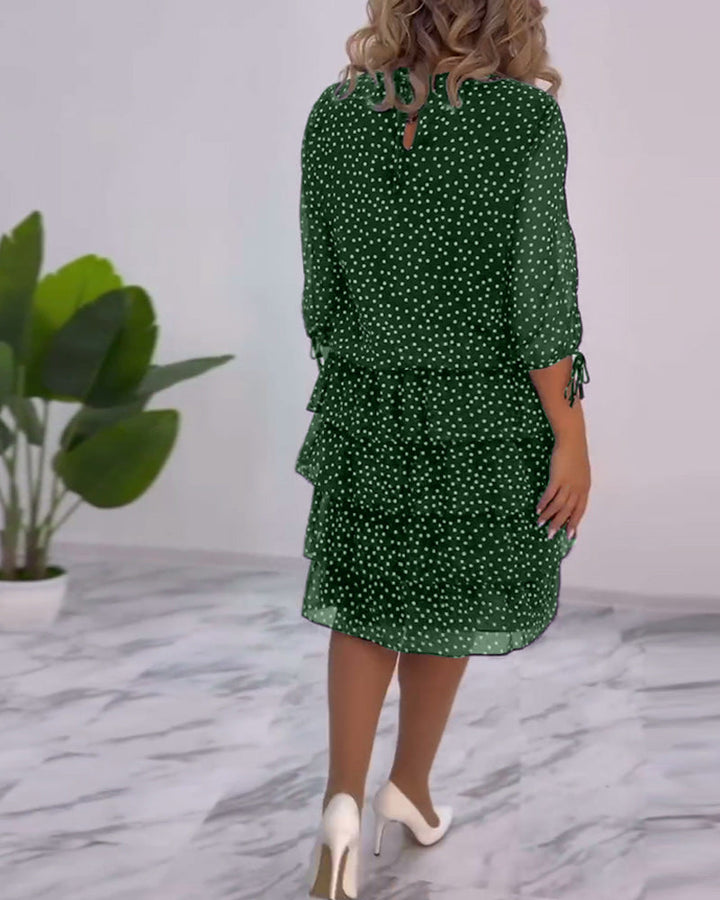 Aline | Polka Tiered Dress With Tie-Slit Sleeves