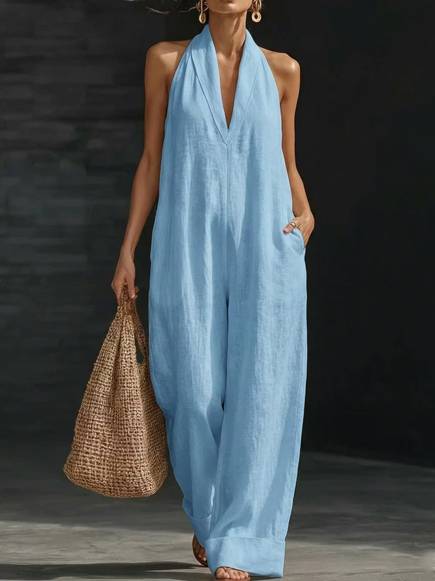 Olivia | Minimalist Linen Wide-Leg Jumpsuit