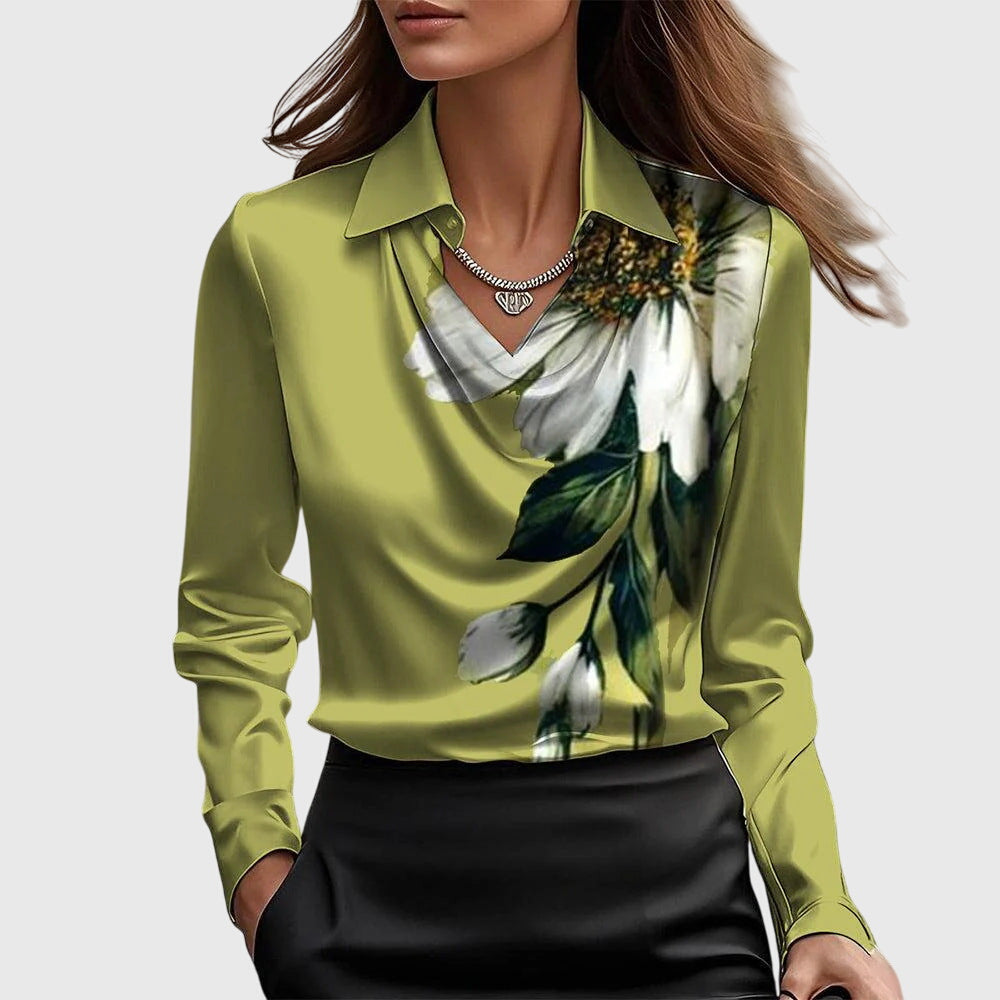 Ezra | Blouse with Luxurious Shine and Pleated Collar