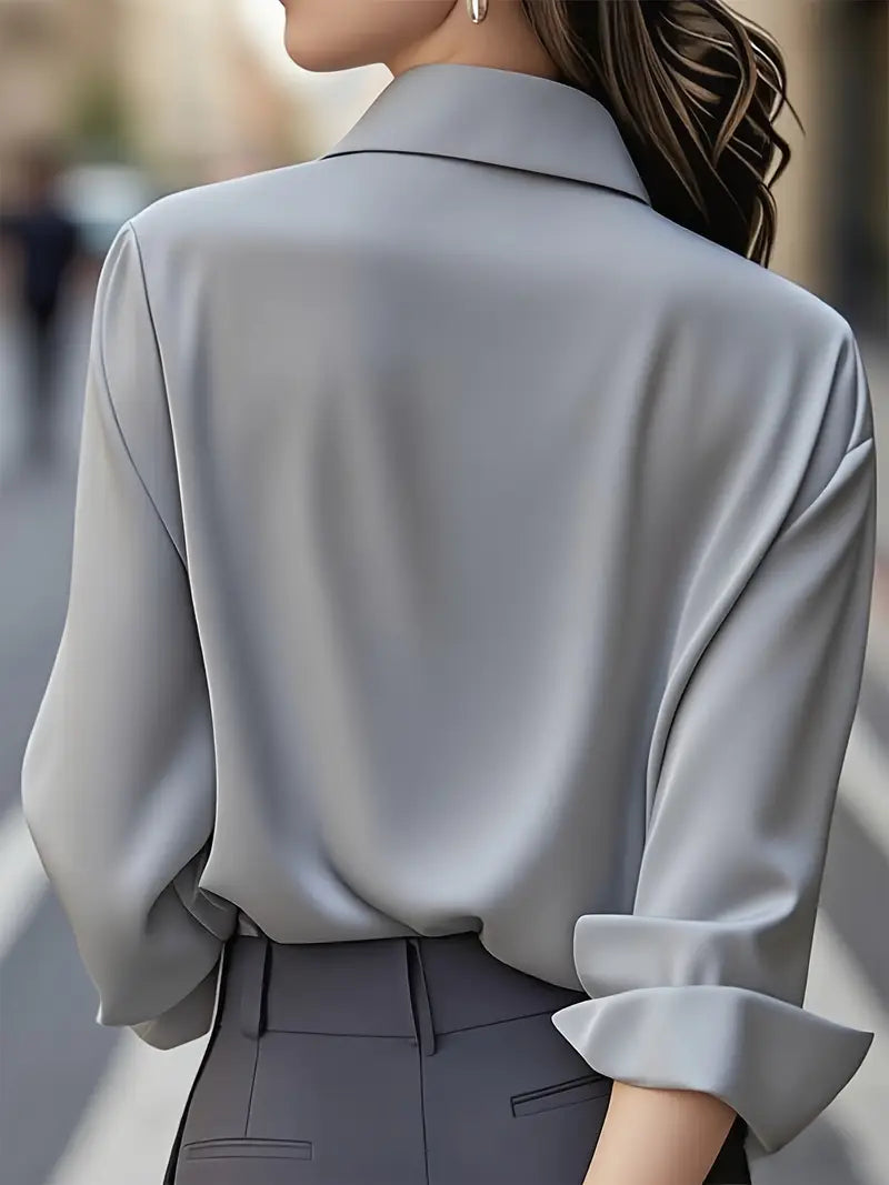Anjeneth |  Elegant Long Sleeve Button Down Shirt