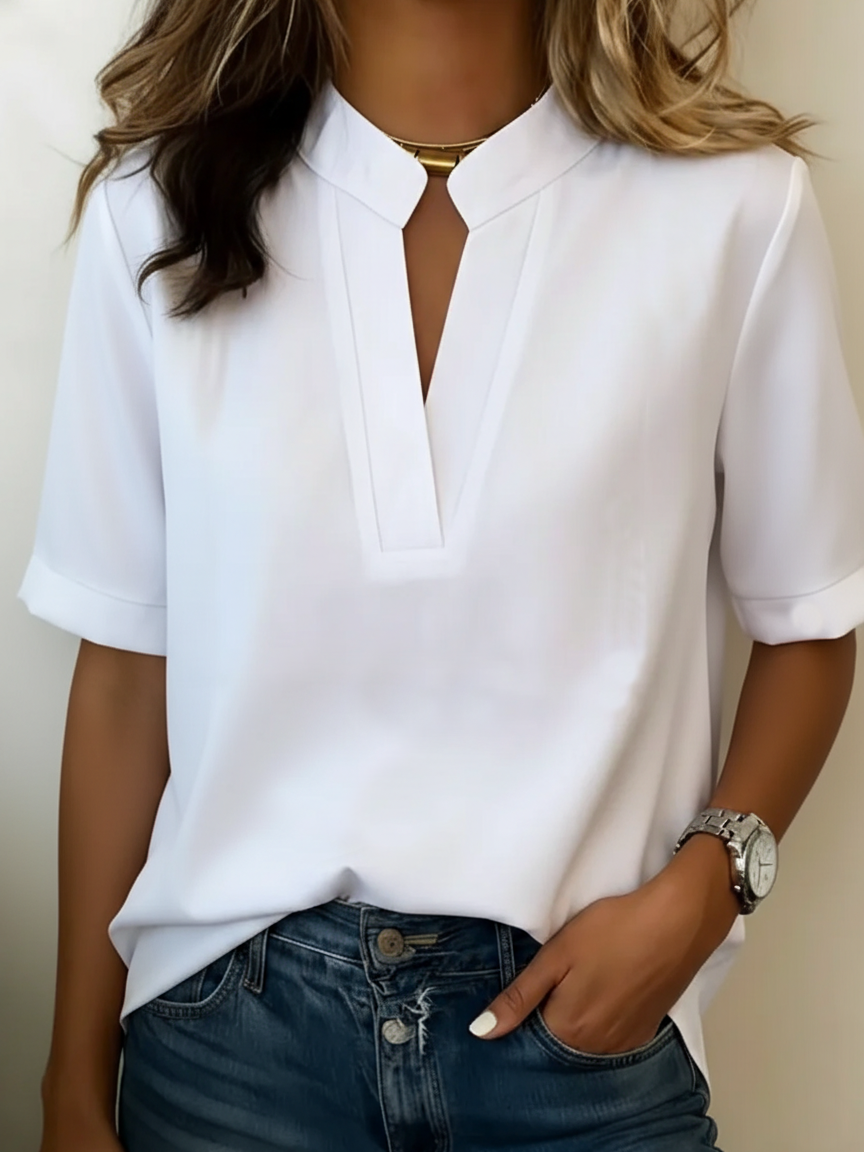 Margaux | Chic V-Neck Blouse with Golden Detail