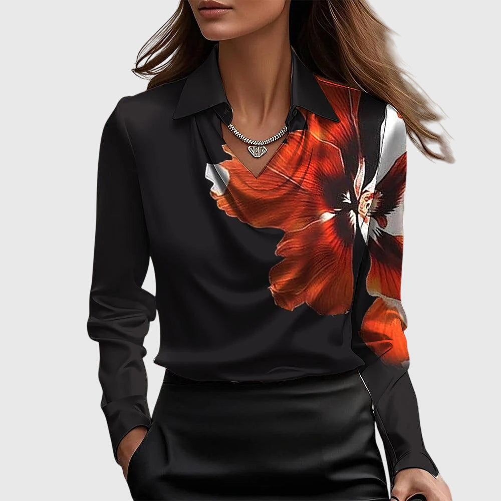 Ezra | Blouse with Luxurious Shine and Pleated Collar
