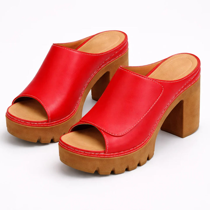 Louise | Leather Platform Block Heel Mule