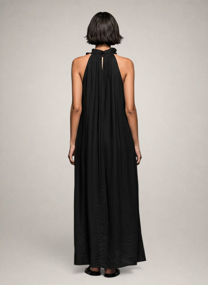 Helene | Sleeveless Linen Maxi Dress with Ruffles