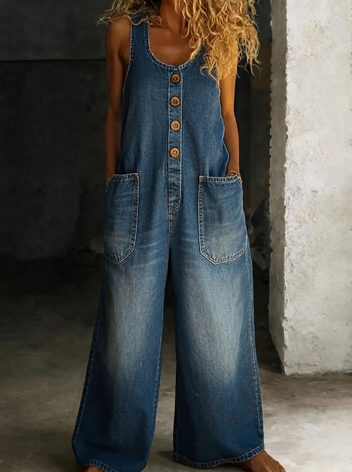 Valentina - Vintage washed cotton denim overalls
