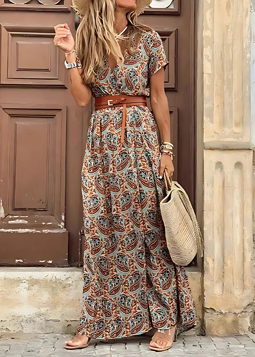 Abegail | Bohemian Long Dress with Pleated Waist