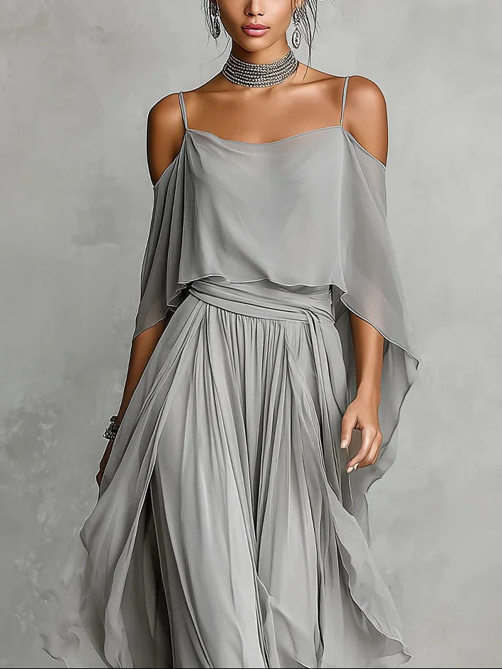 Isabela | Gray Fluid Set with Strap Top and Lightweight Pants