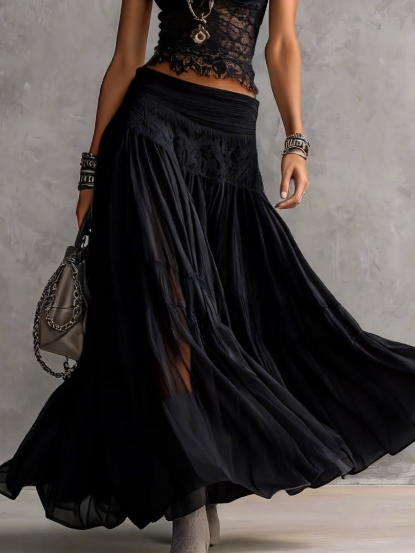 Cordelia™ | Lace-Paneled Top & Pleated Maxi Skirt Set