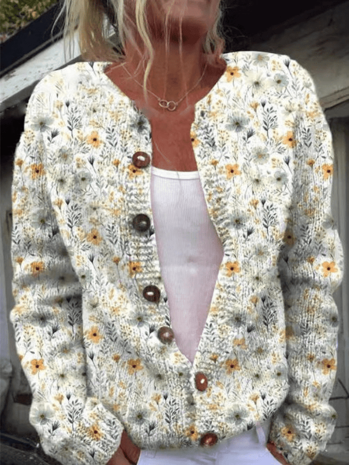 Linda | Floral Boho Knit Cardigan