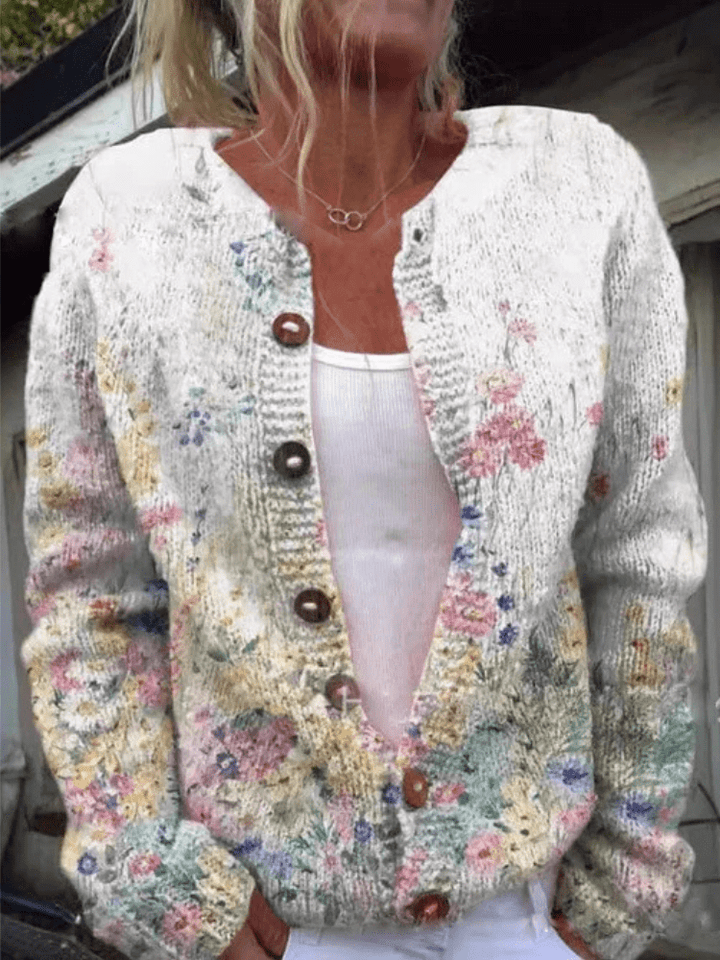 Linda | Floral Boho Knit Cardigan