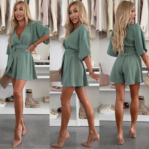 Magnolia | Flowy Wrap Belted V-Neck Romper