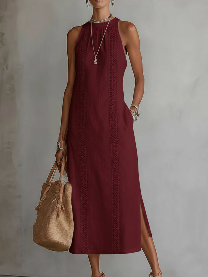Tatiana | Midi Dress in Linen with Mao Collar