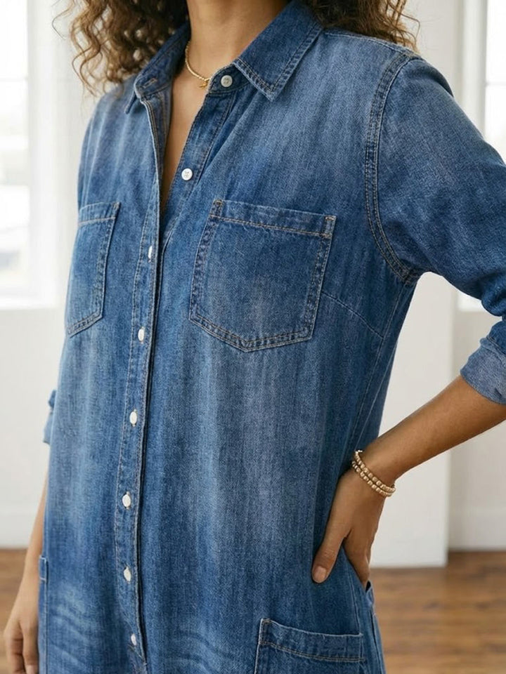 Saylor | Soft Button Denim Jumpsuit