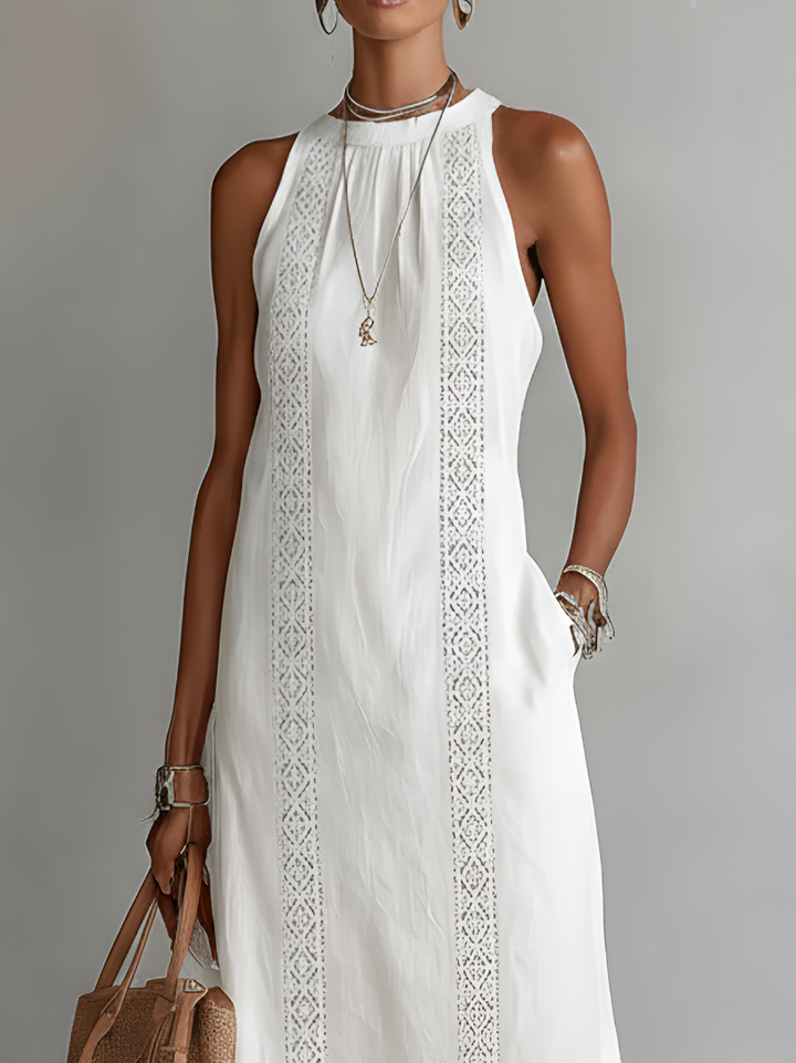 Tatiana | Midi Linen Dress with Mao Collar