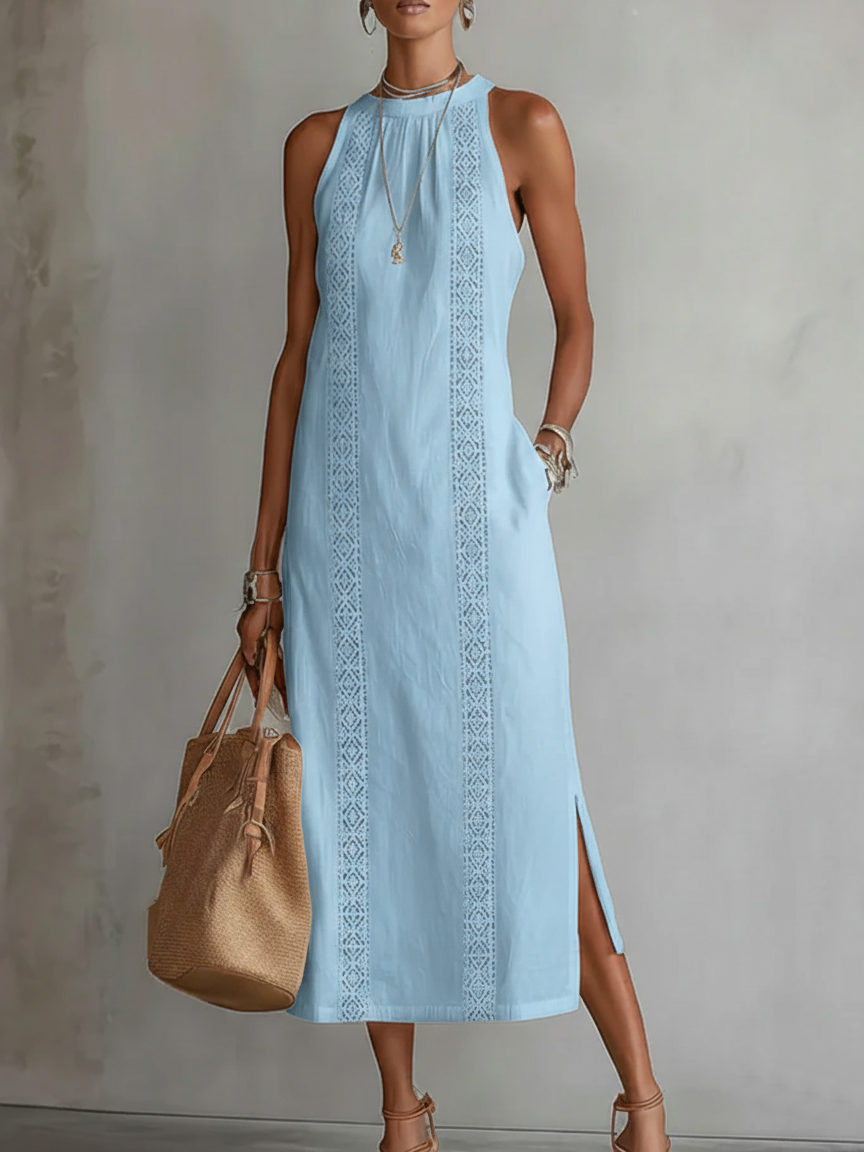Tatiana | Midi Linen Dress with Mao Collar