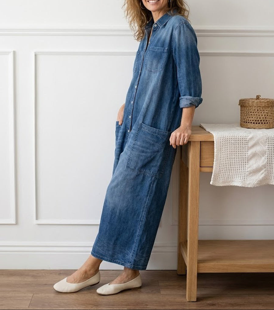 Saylor | Soft Button Denim Jumpsuit