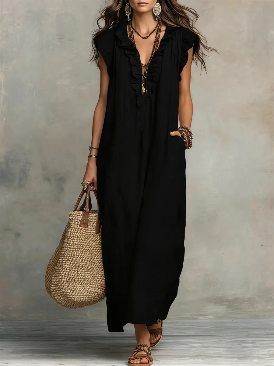 Emma | Boho-Style Long Dress in Linen and Cotton