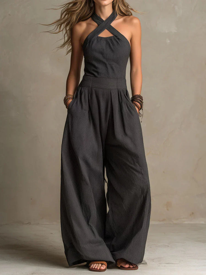 Bianca | Elegant Linen and Cotton Jumpsuit with Cross Neckline