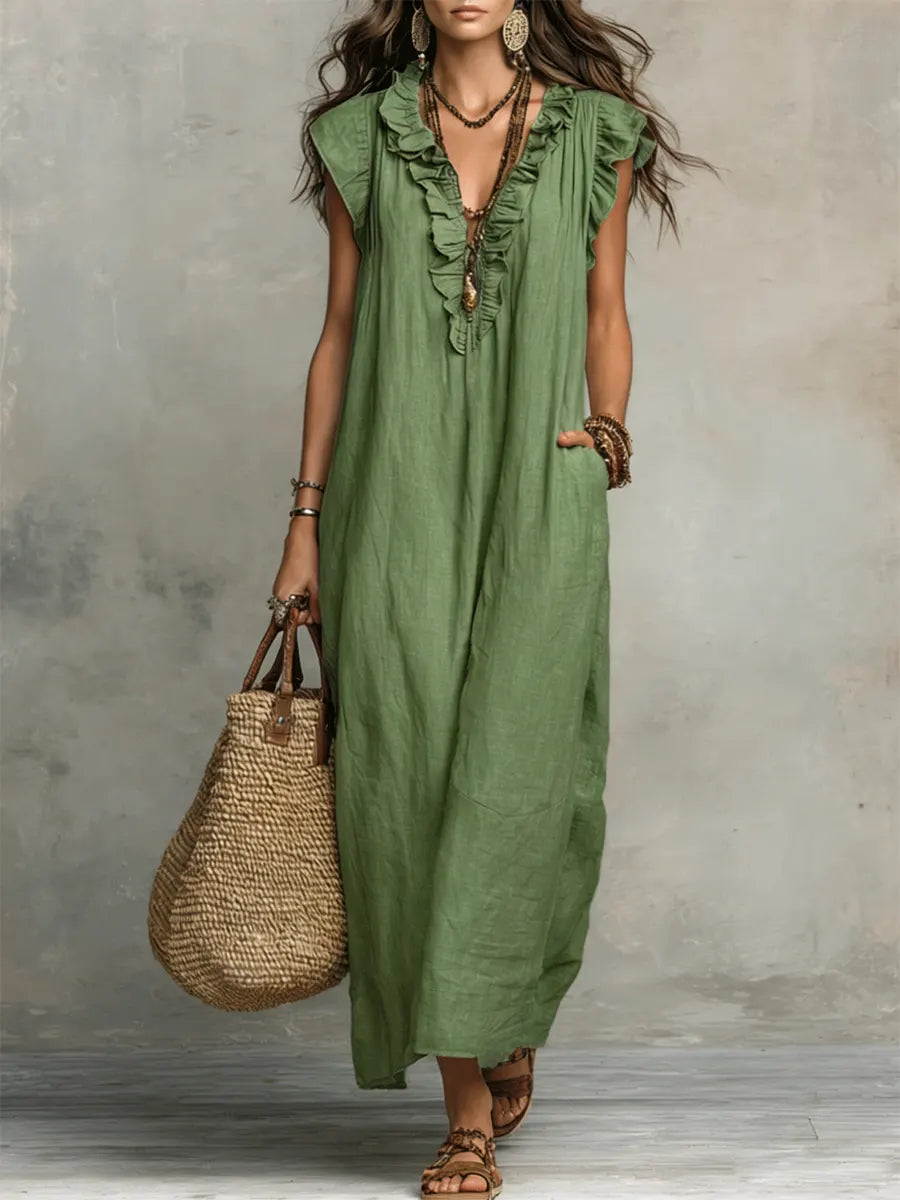 Emma | Boho-Style Long Dress in Linen and Cotton