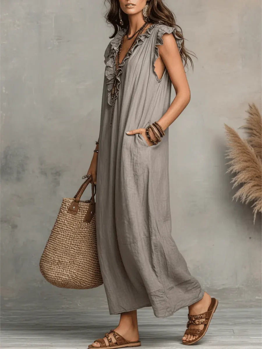Emma | Boho-Style Long Dress in Linen and Cotton