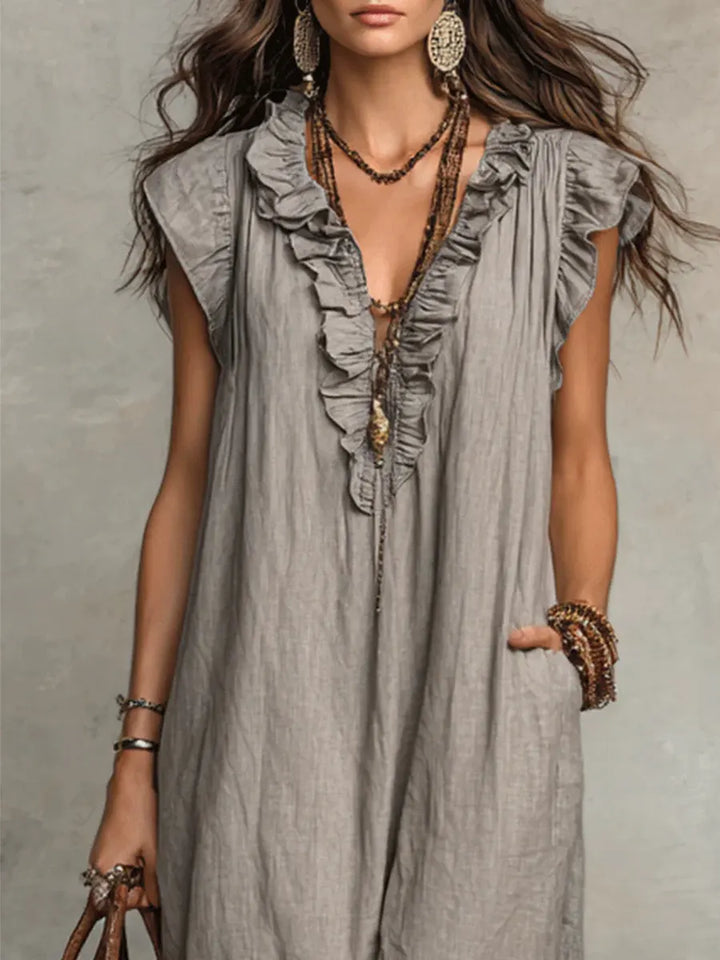 Emma | Boho-Style Long Dress in Linen and Cotton