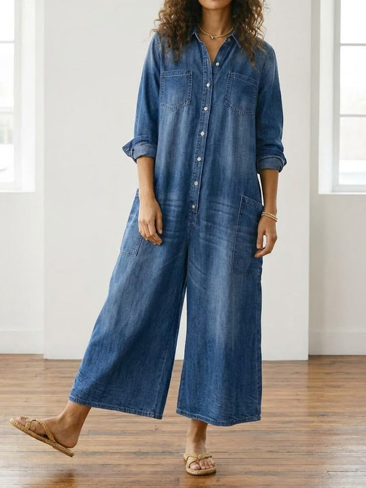 Saylor | Soft Button Denim Jumpsuit