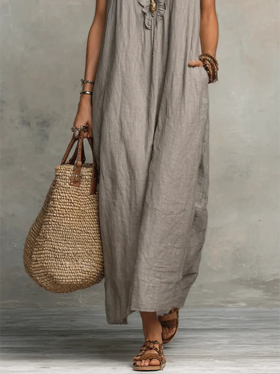 Emma | Boho-Style Long Dress in Linen and Cotton