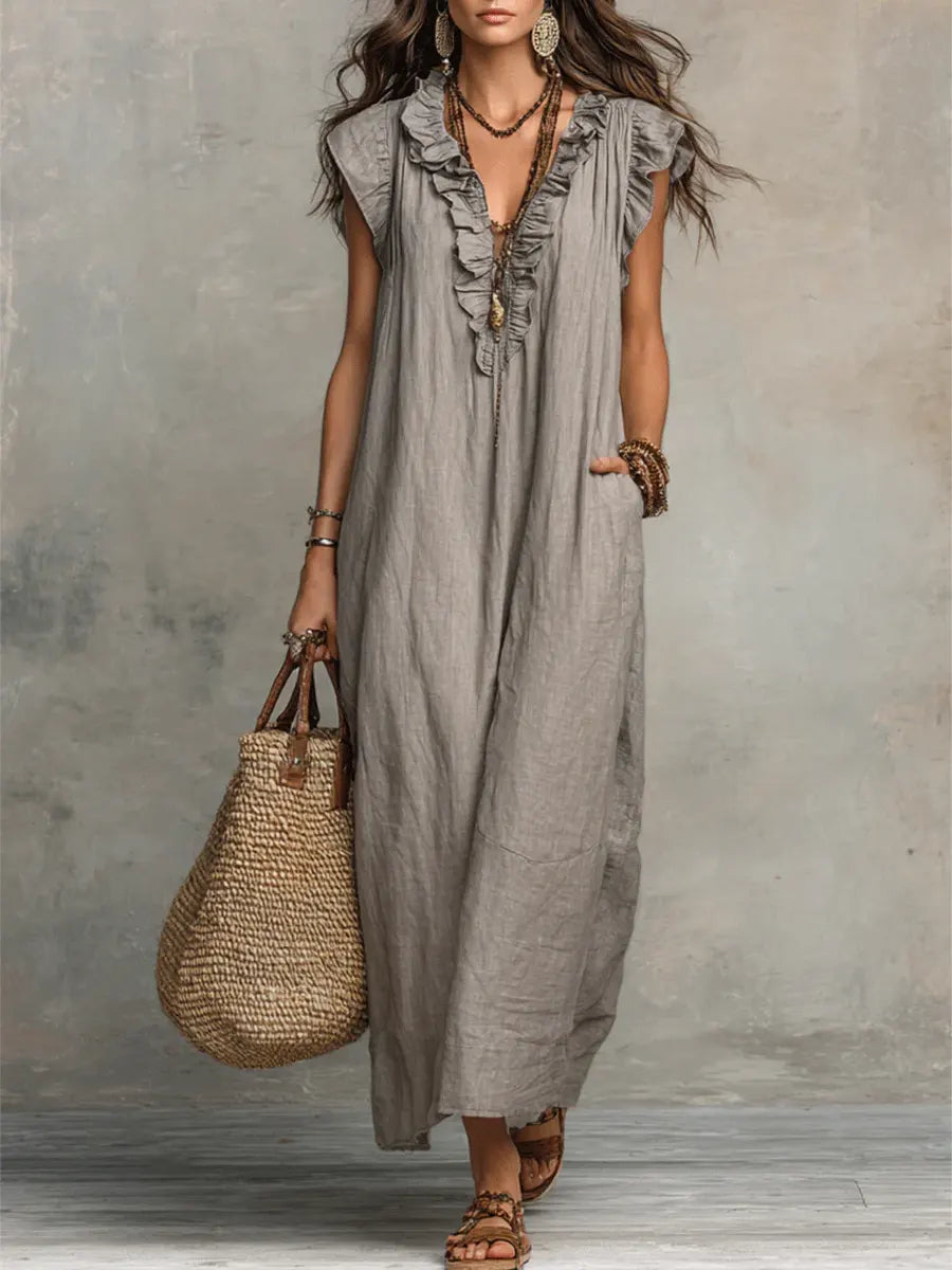 Emma | Boho-Style Long Dress in Linen and Cotton