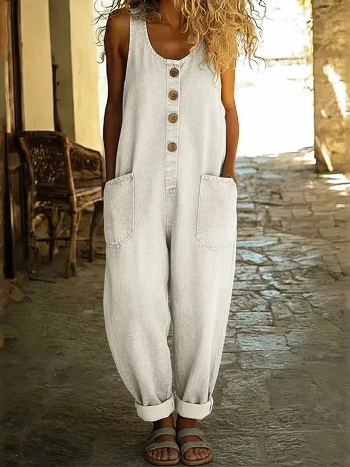 Valentina - Vintage washed cotton denim overalls