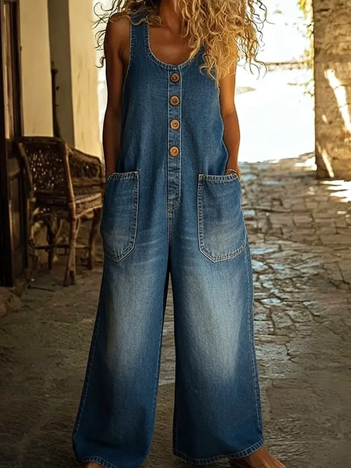 Valentina - Vintage washed cotton denim overalls