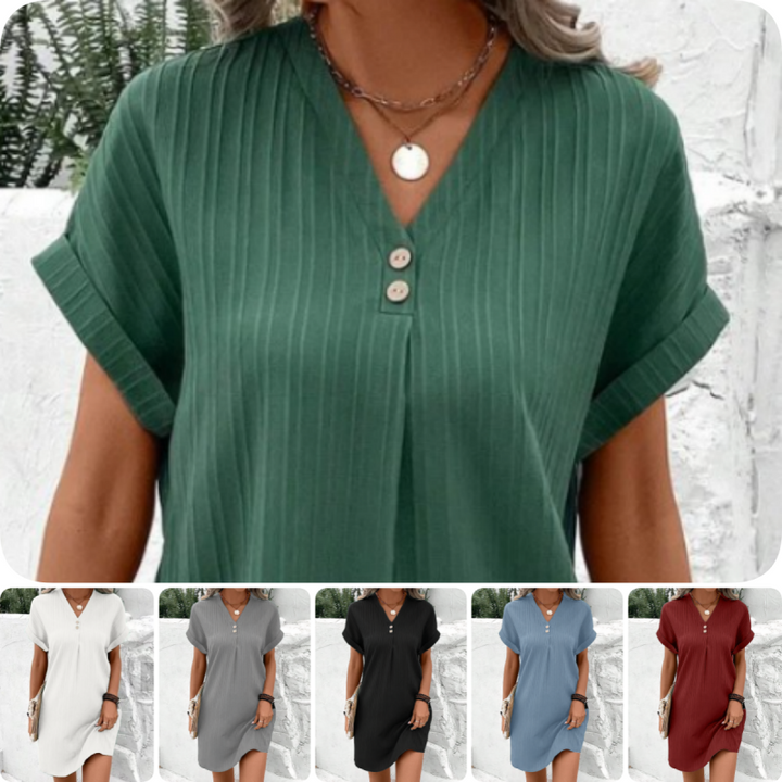Women's Solid Color V-Neck Dress