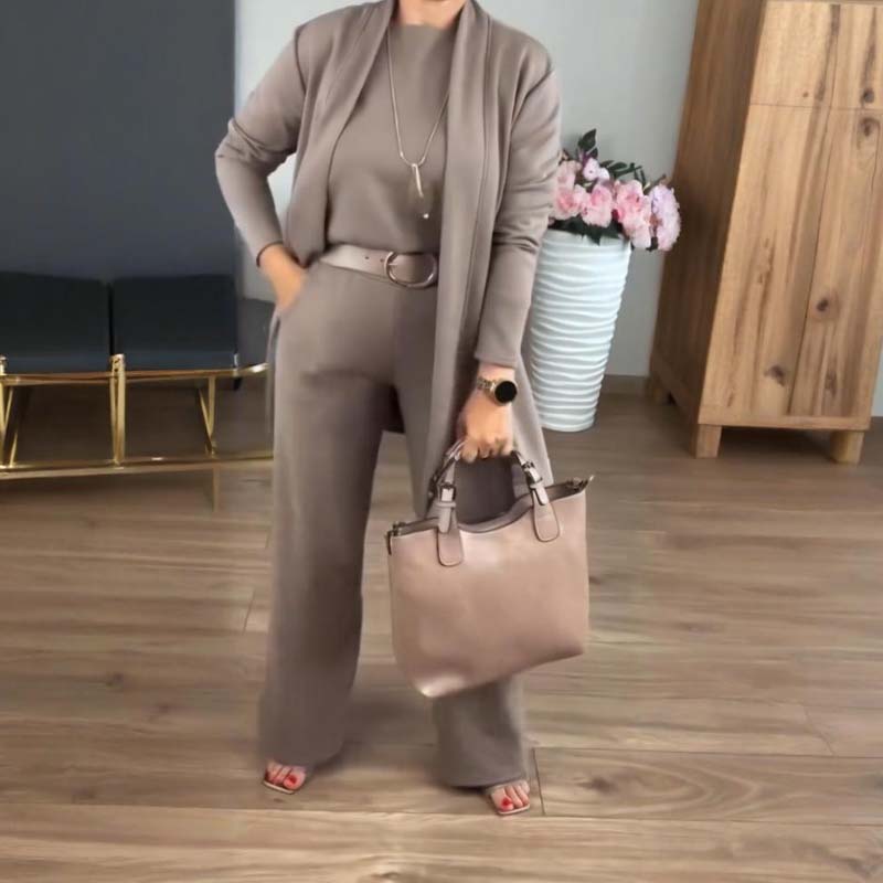 Mazie | Elegant Long Cardigan & Top & Pants 3-Piece Set