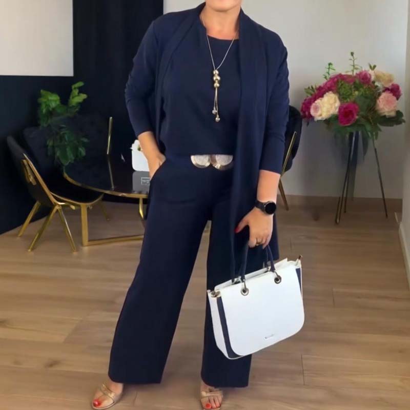 Mazie | Elegant Long Cardigan & Top & Pants 3-Piece Set